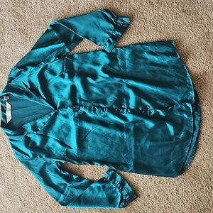 Victorias Secret Green Satin Style Women's Button Up Pajama Dress